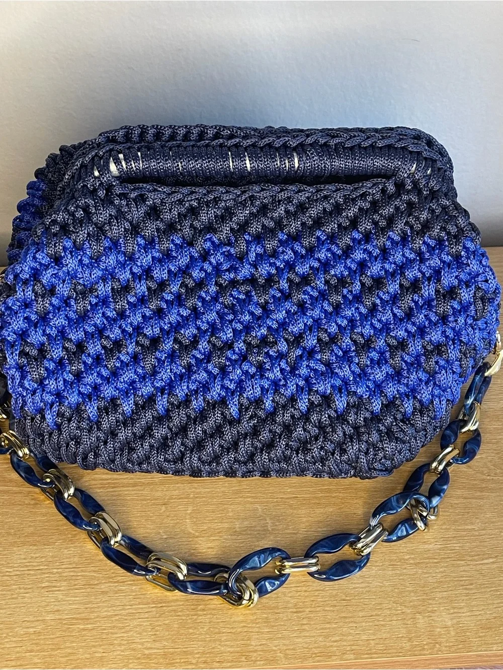 Handwoven Knit Clutch in Navy & Cobalt Blue